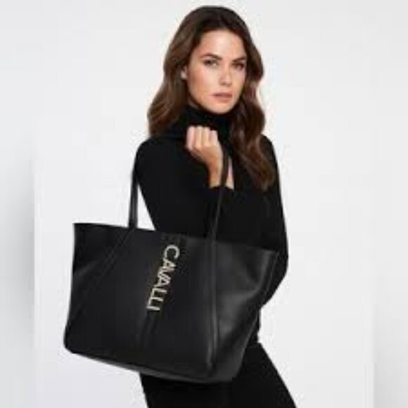 NWT- CAVALLI SANDRA SHOPPER BLACK DEBOSS SHOPPER TOTE - Picture 2 of 4